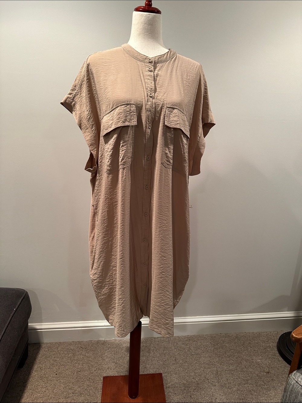 GAP Neutral Tan Button-Front Shirt Dress